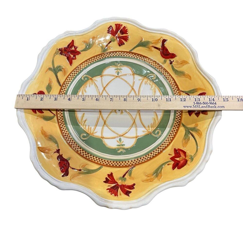 Fitz & Floyd Bellacara Oval Serving Platter Hand Painted Floral Bird 14” - Picture 5 of 7